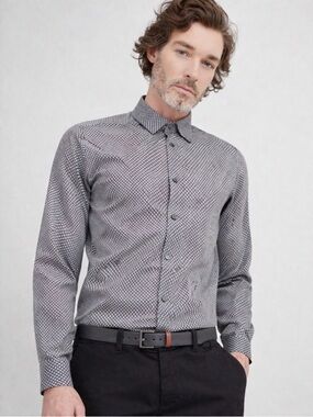 NWT Ted Baker London Geo Print Button Down Shirt Gray Medium Size 3